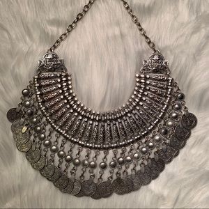 Sterling Silver Boho Coin Statement Necklace